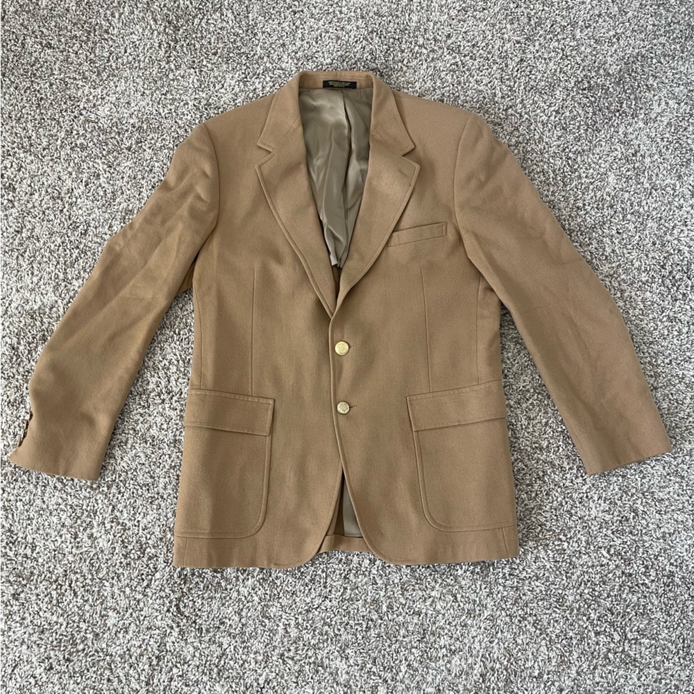 Vintage Wool Tan Blazer with Gold Buttons - 43L
